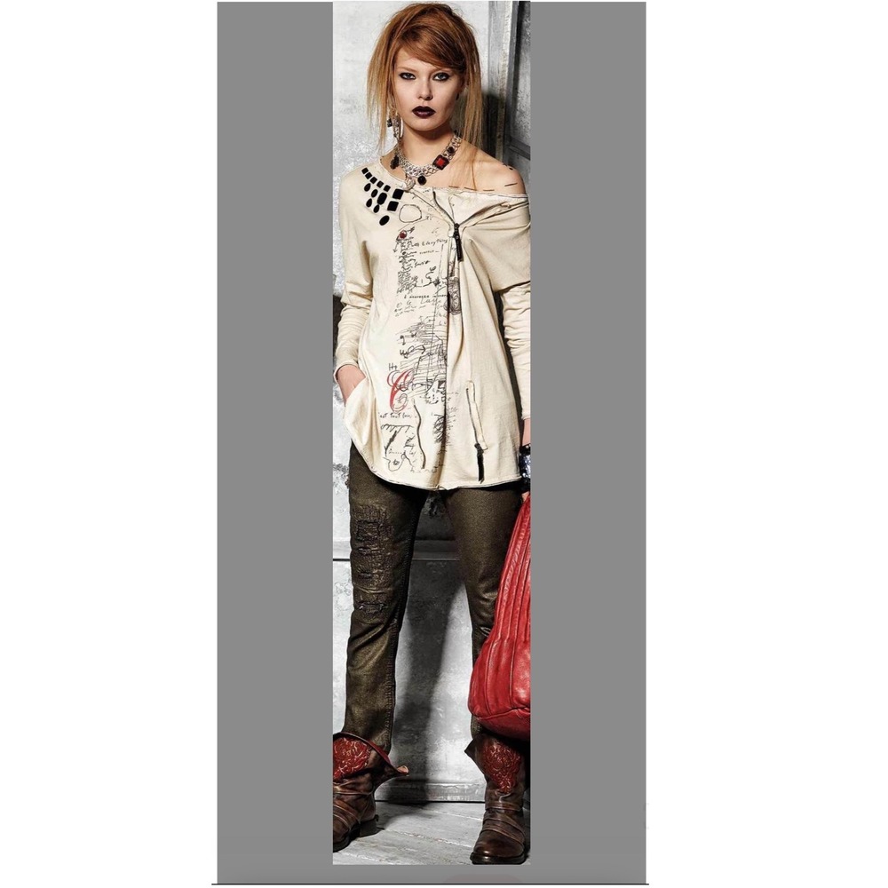 Elisa Cavaletti Daniela Dallavalle Beige Lagenlook Zip Long Sleeve Top Italy